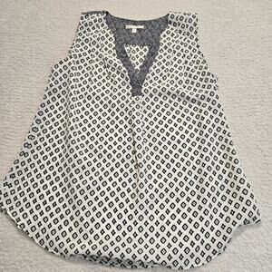 Skies are Blue Pacheco Ikat Print V-neck Sleeveless Blouse Top Women's Size M